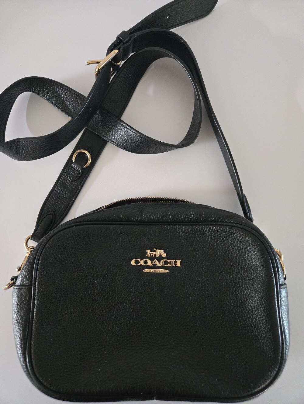 Coach Black Pebbled Leather Crossbody with Gold Logo
